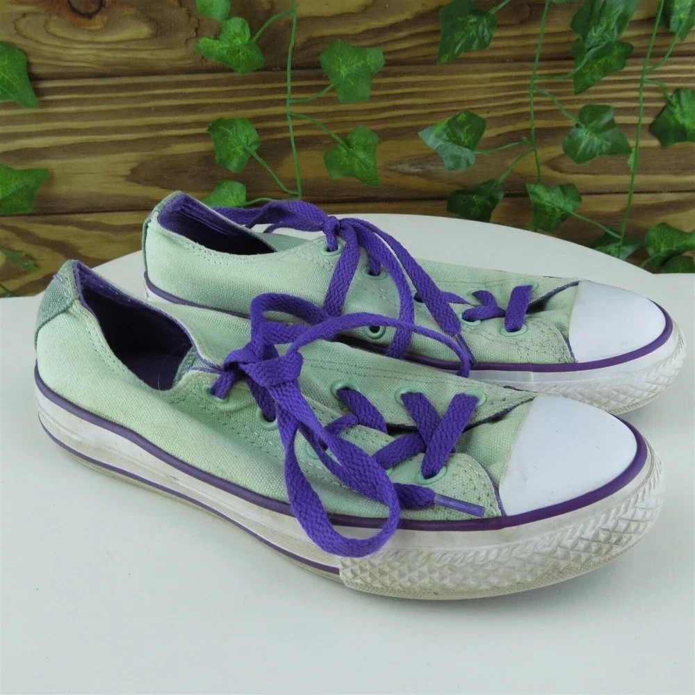 Converse Youth Girls Sneaker Shoes Green Fabric‎ Lace Up Size 1.5 Medium